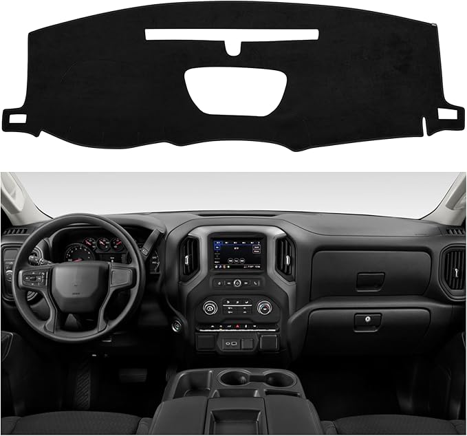SPEEDWOW Dashboard Dash Board Cover Mat Carpet Compatible with Chevy Silverado/GMC Sierra 1500 2500HD 3500HD 2019-2022(Without HUD Models) Dashboard Mat Covers Internal Accessories Black