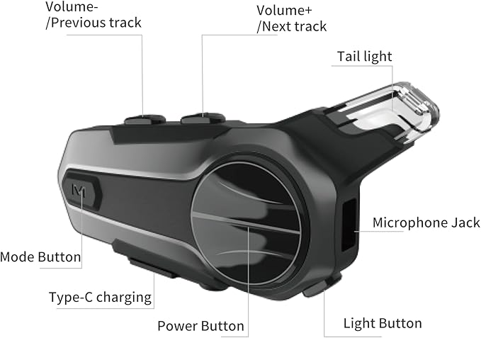 Motorcycle Bluetooth Headset for Wireless Dirt Bike 2 Riders 600M Intercom CVC Noise Cancellation Stereo HiFi Music IP67 Waterproof for Full Face Helmet with Tail Light (Red-Dual Pack)