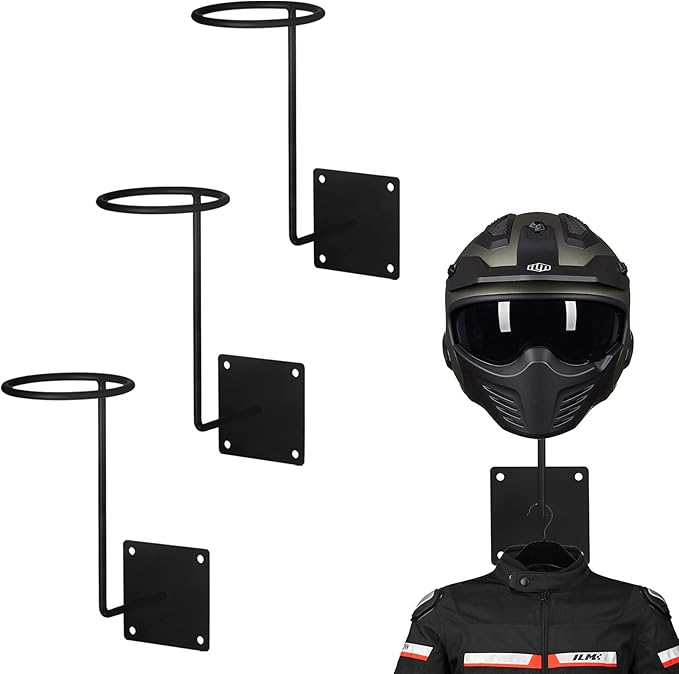 ILM 3 Pack Helmet Holder Rack Hook Helmets Stand Wall Mount Jacket Hanger Motorcycle Accessories
