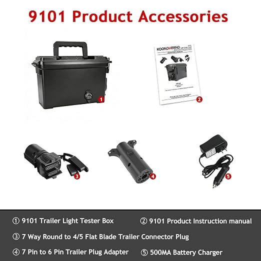 9101 Trailer Light Tester Box,Test Trailer Lighting & Brake Systems,7 Way | with Plug Adapter,7-Way Spade Pin,Heavy Duty,RV,Semi trailer light tester,Avoid Blown Fuses,Portable suitcase-style