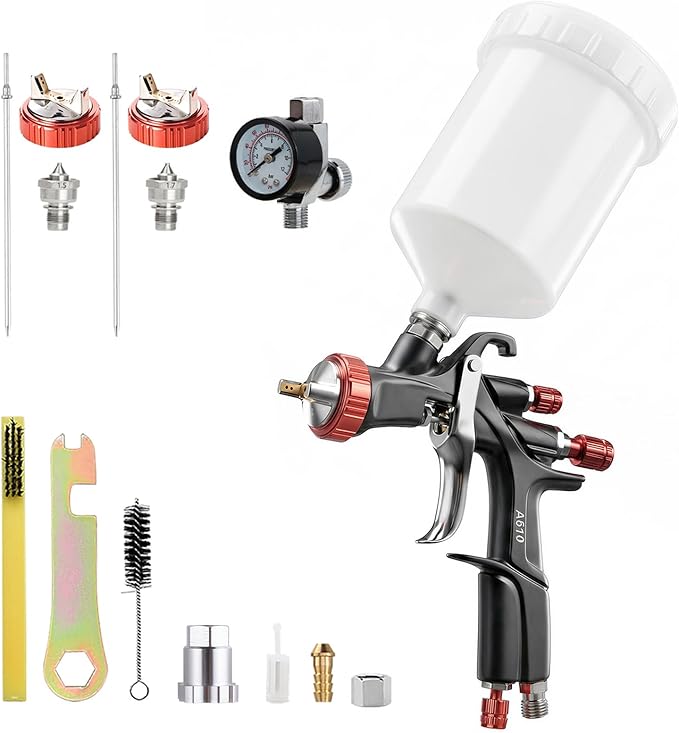 AEROPRO TOOLS R500 LVLP Air Spray Gun with 1.3/1.5/1.7mm Nozzles & Air Regulator, A610 Paint Guns Automotive, Car Paint Gun Sprayer, Paint Gun for House Painting, Car, Furniture, Varnish and Top Coat