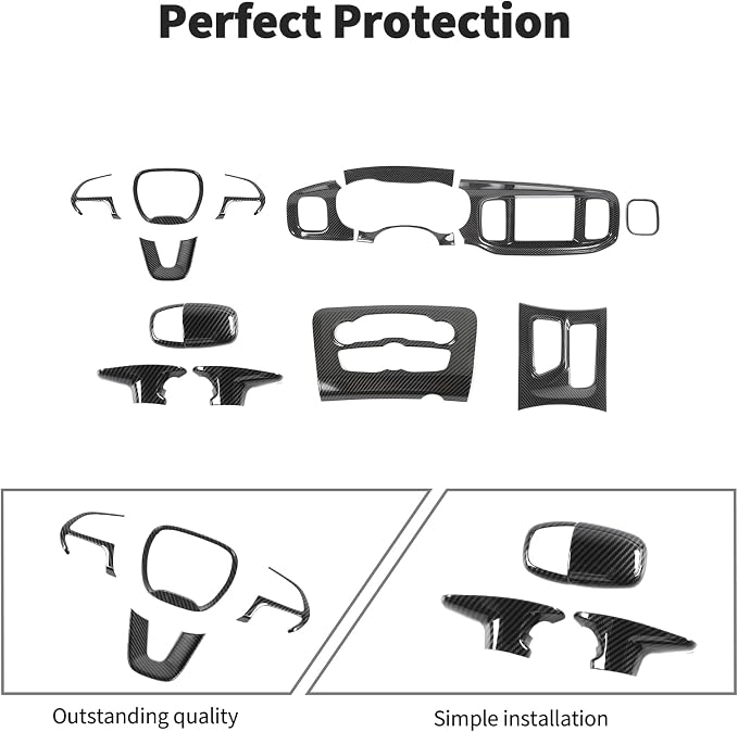 JWWY Carbon Fiber Interior Trim Kit for 2015–2026+ Dodge Charger, Dashboard Instrument Panel Gear Shift Knob Center Console AC Control Panel Cover Interior Accessories 14PCS