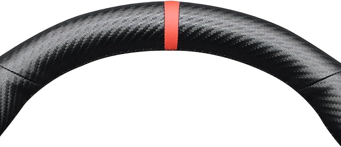 MEWANT Hand Stitch Faux Leather PU Carbon Fiber Steering Wheel Cover Wrap for Tesla Model Y 2023 Tesla Model 3 2020