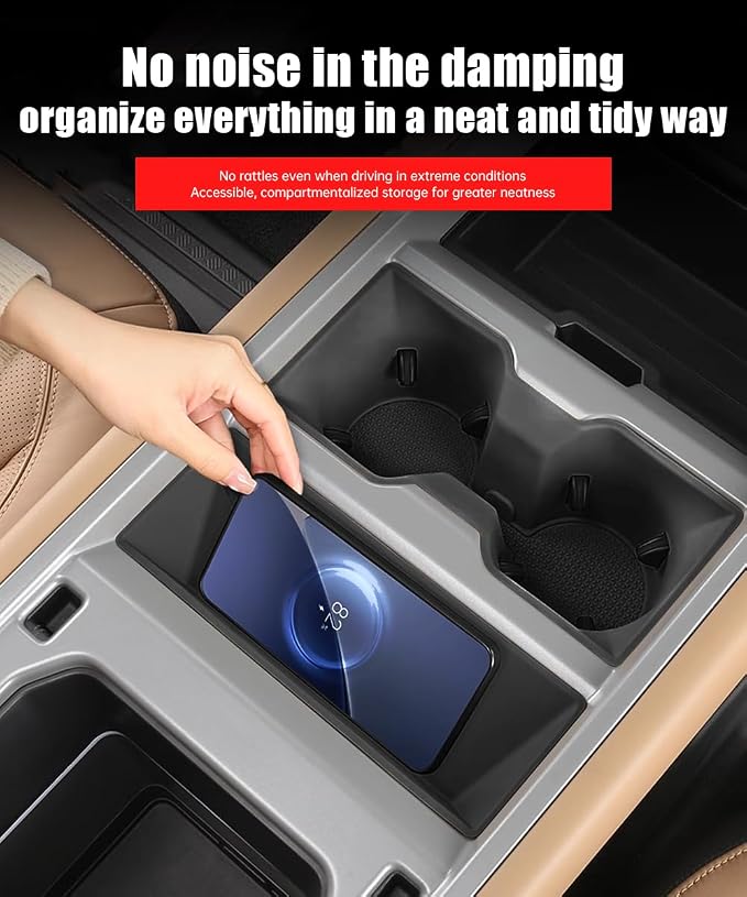 Center Console Storage Box for 2025-2026 Land Rover Defender 90 110 130 Wireless Charging Mat Cup Holder Interior Storage Silicone Mat Tuning Supplies Accessories (2025 Defender (Black))