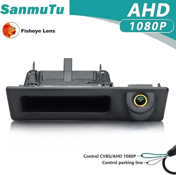 Vehicle Backup Camera CCD Compatible for BMW 3 5 Series X1 3 4 5 F07 F10 F11 F25 F26 F30 F34 Car Rear View AHD 1080P Camera Reverse Parking Fisheye Lens Waterproof Cam Car Trunk Handle Camera (golden)