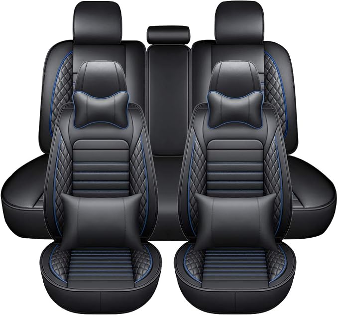 otoez Universal Car Seat Covers Full Set 5 Seat Waterproof Automotive Seat Protector Auto Cushion Cover Compatible with Most Honda Toyota Chevy Ford Vehicles,Trucks,SUV (Blue+Black)