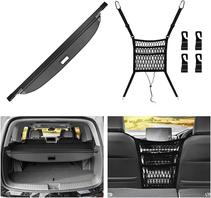 T TGBROS Cargo Cover for Hyundai Santa Fe 2024-2025 2026, Carbon Fiber Retractable Trunk Cover with Car Mesh Organizer Net Bag, Car Privacy Shield for Santa Fe Accessories