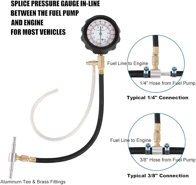 JIFETOR Fuel Injection Pump Pressure Tester Gauge Kit, Car Gasoline Gas Fuel Oil Injector Test Manometer Tool Set 0-140PSI, Universal for Auto Truck SUV Motorcycle ATV RV