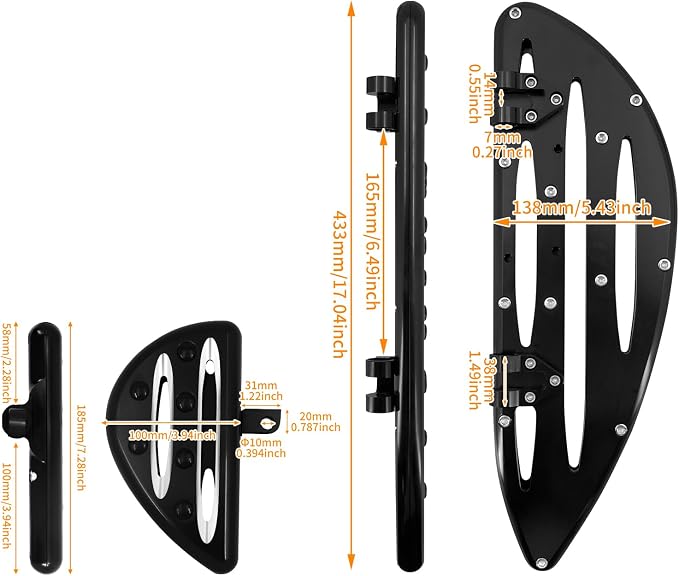 Floorboards Set Driver Passenger Footboards Front Rear Foot Pegs CNC Fit For Harley Touring Road Glide Street Glide Electra Glide Softail Dyna (Black)