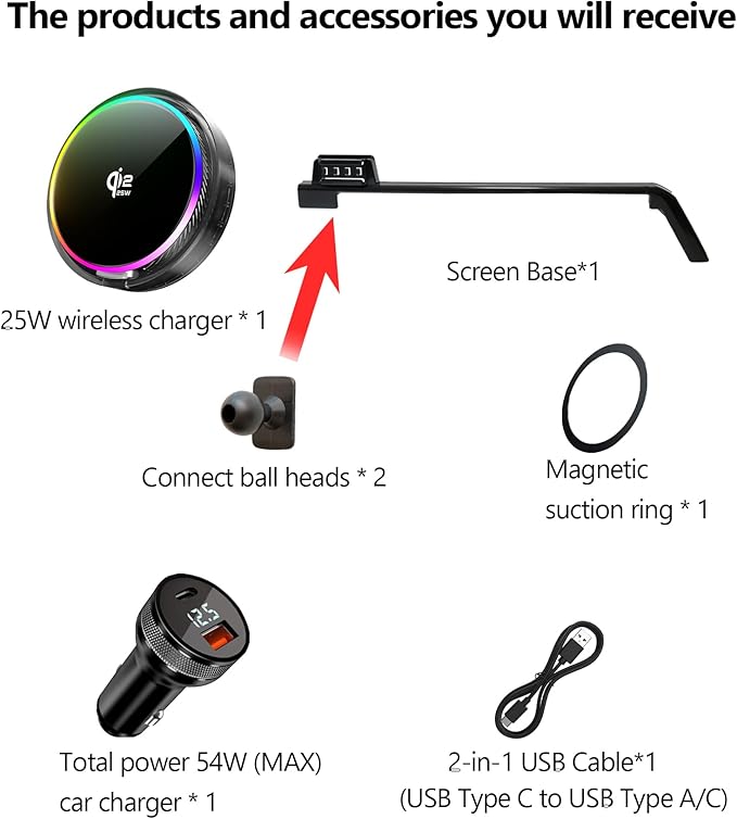 Qi2.2 25W Magnetic Car Mount Charger for 2025 2026 Nissan Armada Accessories, for Fast Charging Cell Phone Holder 14.3 Inch Screen Fixed Clip with Cooling Fan＆54W Fast Adapter