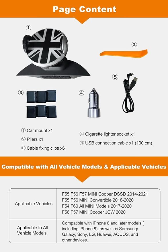 Persevere Car Phone Holder for Mini Cooper F54, F55, F56, F57, F60 with Auto-Open/Close Charging, 360° Rotatable Portable Only for Circular Display Screen for 4-6.9'' Smartphones