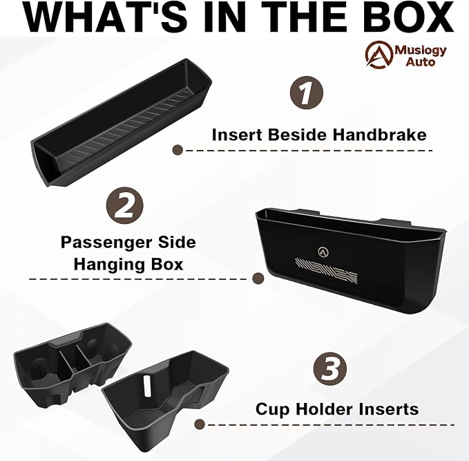 Muslogy Center Console Organizer for 2024 2025 2026 Toyota Tacoma Accessories Middle Console Silicone Insert Beside Handbrake & Cup Holder Inserts 2PCS & Passenger Side Hanging Box (B Style)
