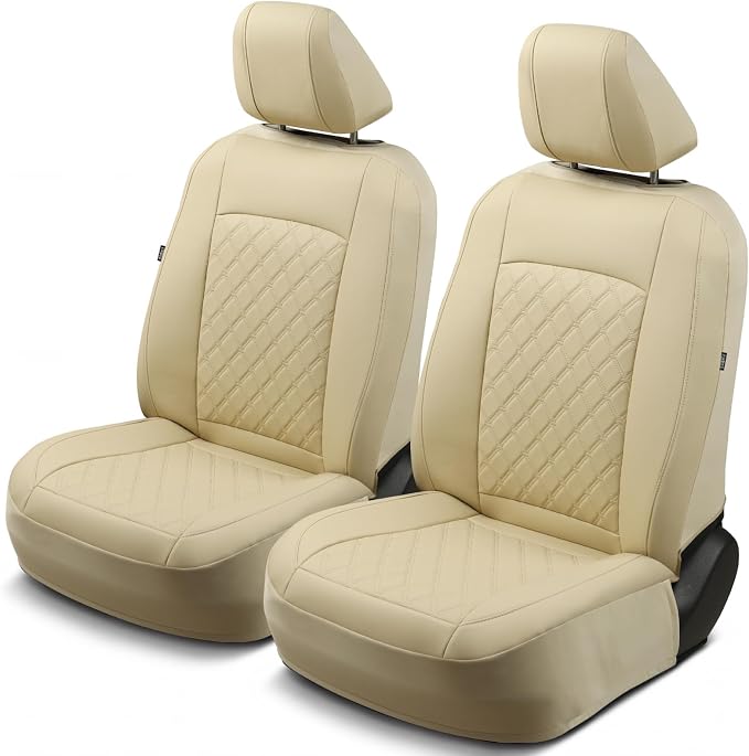 GIANT PANDA 2PCS Front Car Seat Cover for Toyota Rav4 Camry Highlander Corolla Prius Corolla Cross Venza Avalon, Faux Leather Bucket Seat Covers (Beige)
