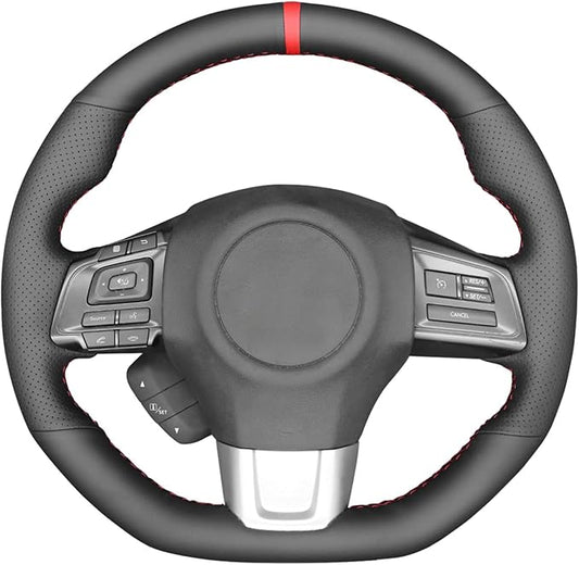 MEWANT Black Leather Steering Wheel Cover for Subaru WRX 2015-2019 / Levorg 2015-2019/ Made of Microfiber Leather/WRX (STI) Steering Wheel Cover