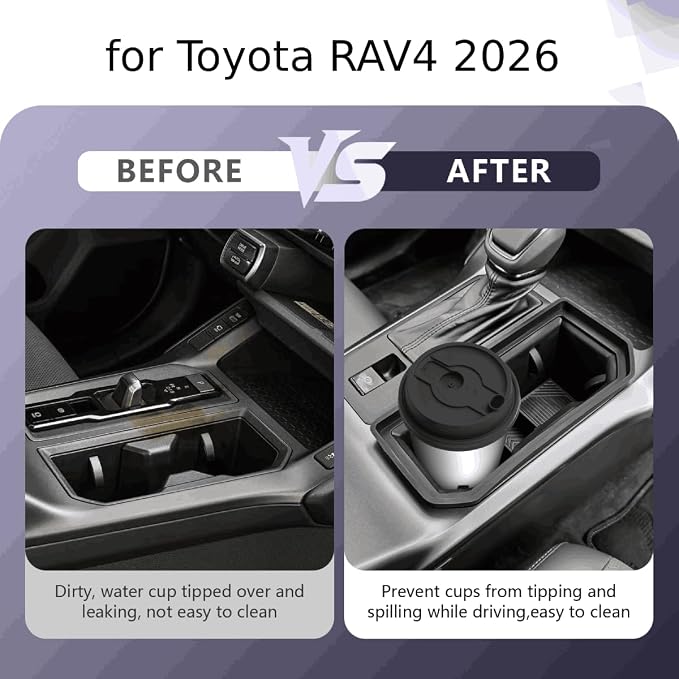 LUWU 2026 RAV 4 Center Console Cup Holder Compatible with 2026 RAV 4 Premium TPE Cup Holder Hidden Secondary Storage Box Spill-Proof, Easy Install & Clean, Black Interior Accessories