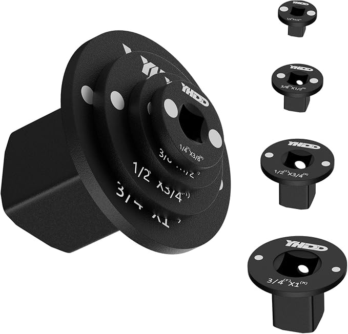 Low Profile Impact Socket Adapter Set, Drive Ratchet Adapter Set 1" to 3/4", 3/4" to 1/2", 1/2" to 3/8", 3/8" to 1/4" Magnetic Design, Works with Sockets/Wrenches/Cordless Drills 4PCS