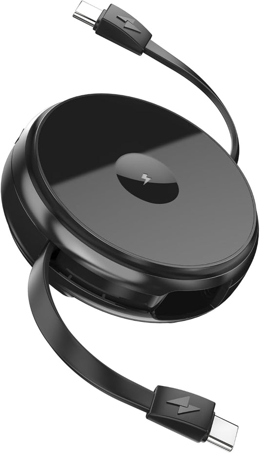 Function101 2-in-1 Retractable USB-C Magnetic Wireless Charging Cable 1.1m, 10 Lengths – Type C Charger Cord for Type C Devices, Compact Retractable Charger for Versatile Charging Solutions - Black