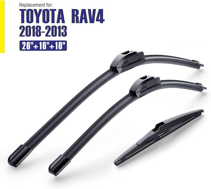 5 PLUS Wiper Blades Replacement For TOYOTA RAV4 2018 2017 2016 2015 2014 2013(Set of 3), 26"+ 16" Windshield Wiper Blades with 10 Inch Rear Wiper Blade, All-Season OEM Quality Windshield Wipers