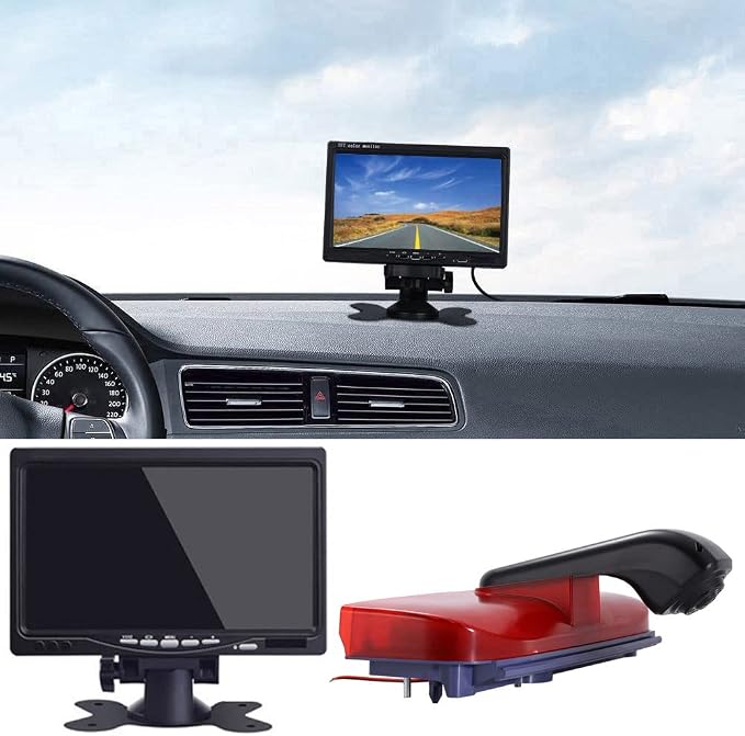 HD Brake Light Backup Camera Set with 7 Inch LCD Monitor, Waterproof Night Vision Car Roof Reversing Camera Replacement for Ford Transit Connect 2 II/XL Cargo Titanium Passenger Wagon 2014-2022