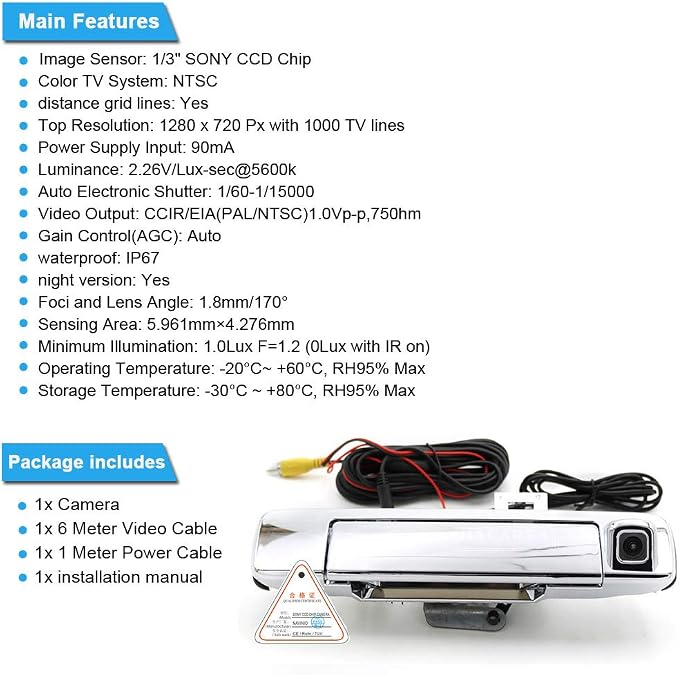 Car Rear View Camera Trunk Handle Backup Reverse Camera IP67 Waterproof Shockproof Replacement for Isuzu D-MAX DMAX 2012-2014