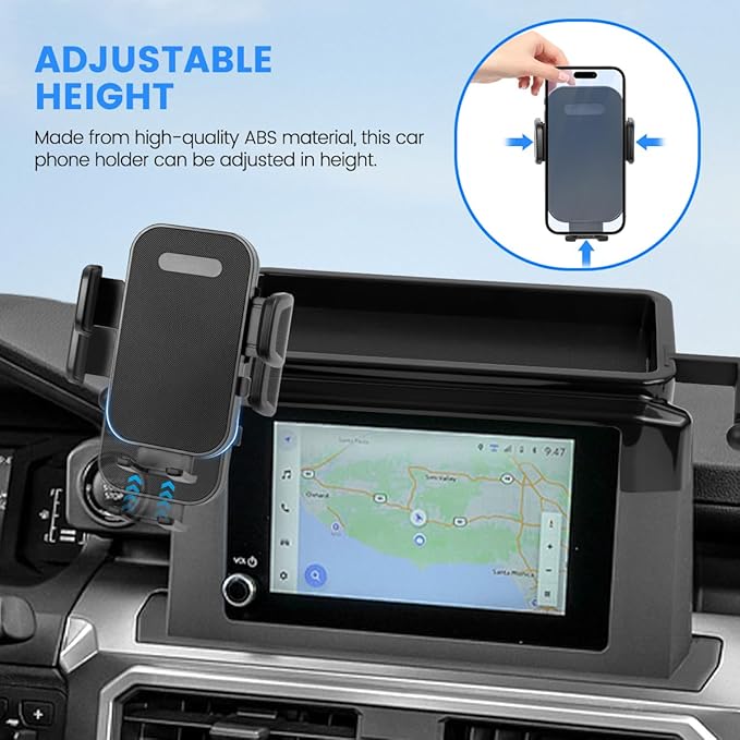 Car Phone Holder Compatible with Toyota Tacoma 2024 2025 Accessories 8-Inch Screen Fixed Clip, Cell Phone Mount with Dash Organizer Center Console Tray Hands-Free 360° Rotation