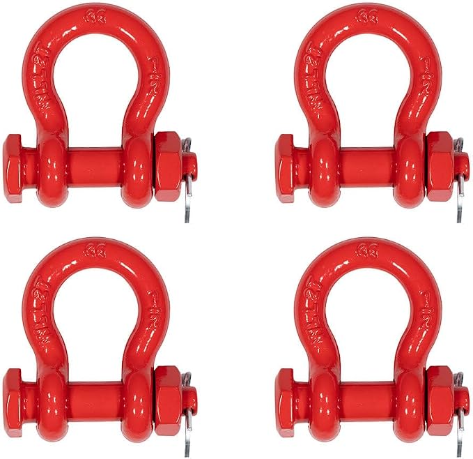Mytee Products 4 Pcs 1/2" Anchor Shackle Forged Carbon Steel w/Safety Screw Pin Load Limit 4,000 lbs Double Rust Protection Heavy Duty D Ring Bolt Type Shackle for Towing, Rigging, Vehicle Recovery