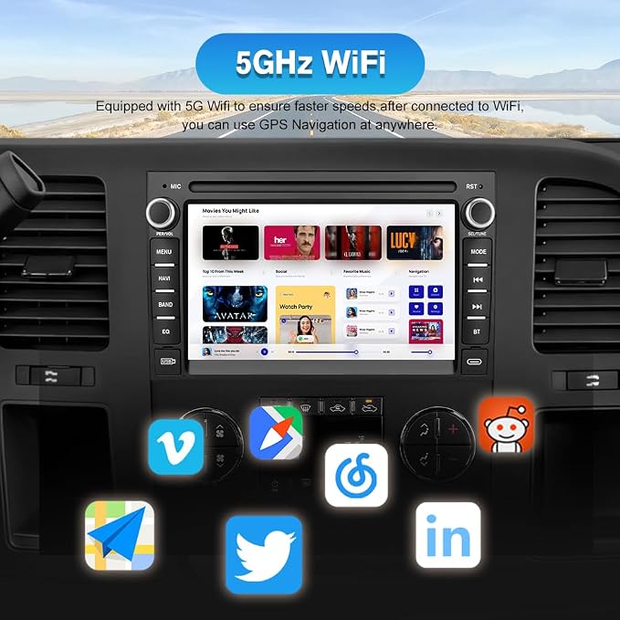 AWESAFE Android Car Stereo for Chevy Silverado GMC Sierra Yukon 2007-2013, Touch Screen Silverado 1500 Radio Replacement with GPS Navigation CarPlay Android Auto Multimedia Video Player - 2GB+64GB