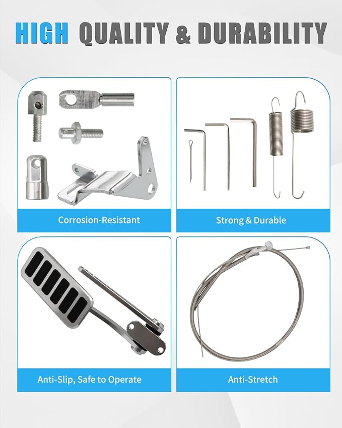 Universal Polished Aluminum Throttle Pedal (2" x 4-1/2") + 36" Stainless Steel Braided Throttle Cable Kit with 24" Sleeve, Carb Bracket & Spring