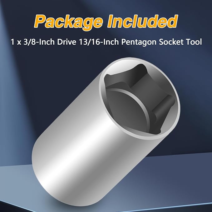 EVRBUL Stainless Steel 13/16" Penta Socket with 3/8" Drive Impact Utility Socket for 13/16" Pentagon Nuts and Bolts on Utility Service Applications