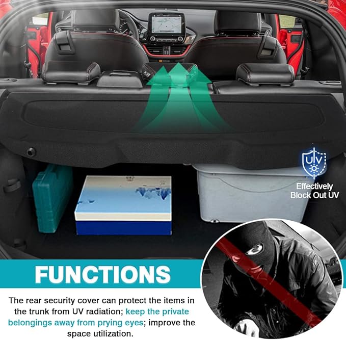 Powerty Cargo Cover for 2011-2019 Ford Fiesta Hatchback Accessories,Trunk Cover Security Shield Shade Cover for Fiesta,Cargo Luggage Cover No Gap (Can Withstand Load)