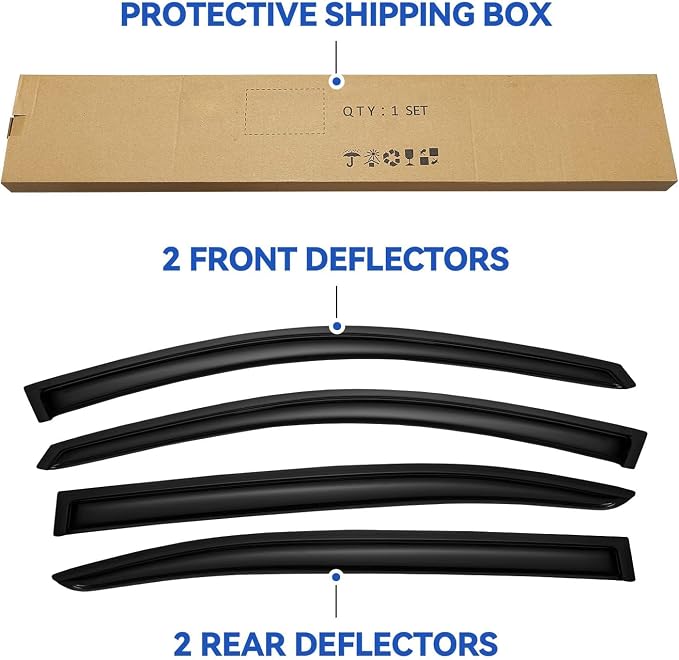 YQAUTEC Window Visors Rain Guards Shield for 2008-2017 Honda Accord, Out-Channel Window Vent Wind Deflectors Visors Shades for 08-17 Accord 4Door Sedan