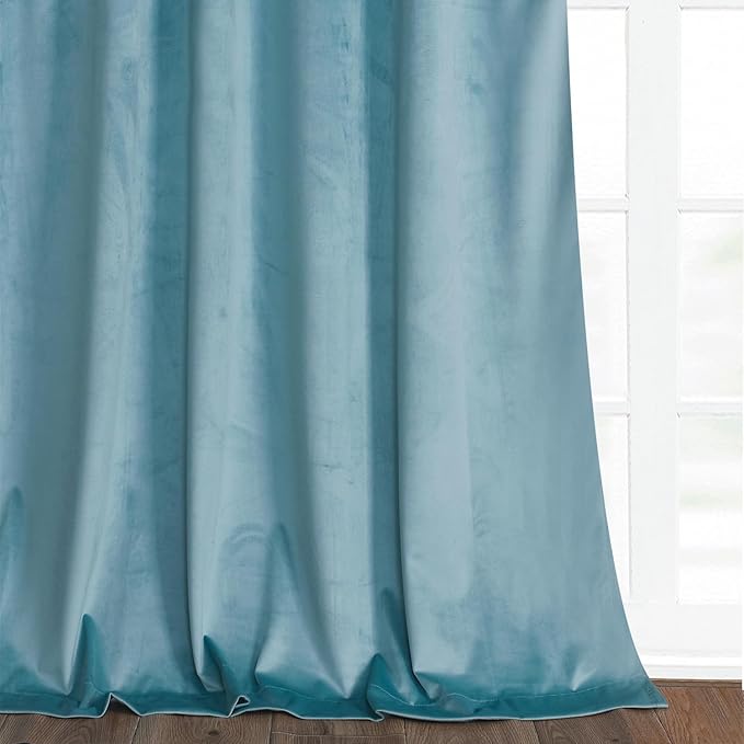 Roslynwood Luxury Soft Eggshell Blue Velvet Curtains 90 inches Long Back Tab Thermal Insulated Blackout Window Drapes for Living Room/Bedroom/Dining Room, W52 x L90, 2 Panels