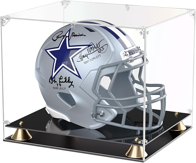 KOLIPI Football Helmet Display Case, Full Size Clear Acrylic Case Display for Football Baseball Motorcycle Helmet, Self-Assembly Showcase with Double Layer Base, Protector for Signed Memorabilia