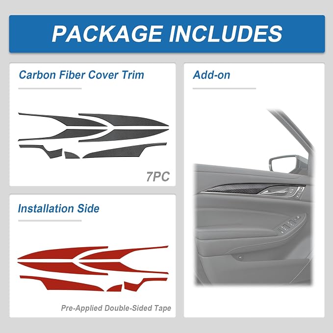 Real Carbon Fiber Dashboard Panel Trim Inner Door Panel Trim Compatible with Cadillac CTS 2014-2019, Interior Decor Sticker Accessories