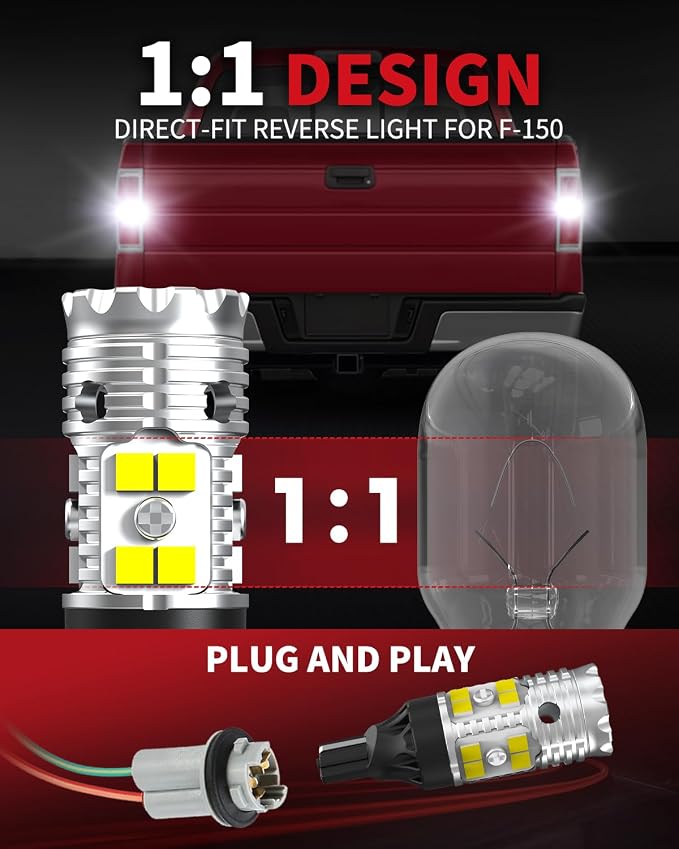 LASFIT 921 LED Reverse Backup Light Bulbs Fit for 2009-2014 Ford F150 and 2011-2016 F250 F350 F450 Super Duty, 6000K Cool White Super Bright OEM 912 W16W Replacement, 2pcs
