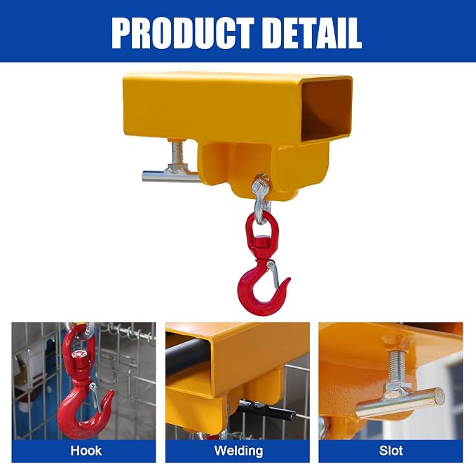 Heavy Duty Forklift Lifting Hook with 2" Receiver Hitch, Dual Fork Mounted Lifting & Towing Attachment, 2.2 Ton Max Capacity for Forklift Tractor Industrial Use