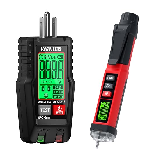 KAIWEETS GFCI Outlet Tester with LCD Display KT301T and KAIWEETS Non-Contact Voltage Tester Pen KTL01