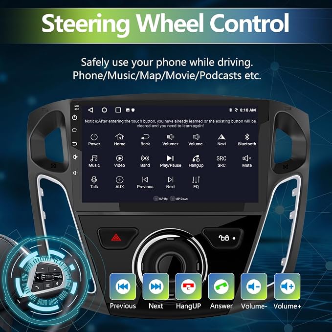 Car Radio for Ford Focus 2012-2017, 9 inch Touch Screen Android 15 Stereo with Bluetooth GPS Wireless CarPlay Andriod Auto [2GB+64GB]