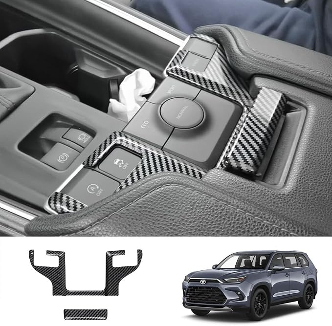 2Pcs Armrest Box Top Button Glitter Interior Modifications Compatible with Toyota Grand Highlander 2024 2025 2026 Fit for 2024-2026 Grand Highlander ABS Accessories(Carbon Fiber)