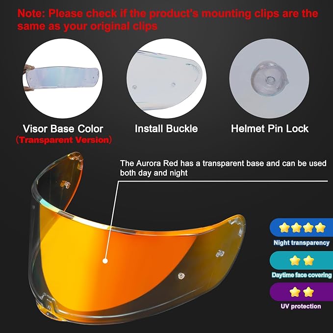 PSLER Sedici Strada 2 Visor - Sedici Strada 2 and Strada 3 Face Shield Motorcycle Helmet visor Accessories Replacement for LS2 FT2 VECTOR Sedici Strada 2 Strada 3 FF801 FF397,Transparent Red