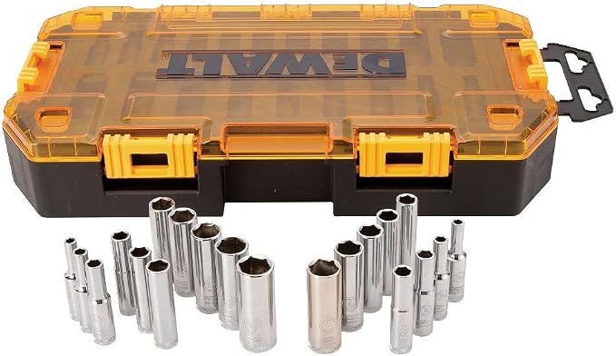 DEWALT Deep Socket Set, 20-Piece, 3/8" Drive Metric/SAE (DWMT73812) & Deep Socket Set, 20-Piece, 1/4" Drive Metric/SAE (DWMT73811)