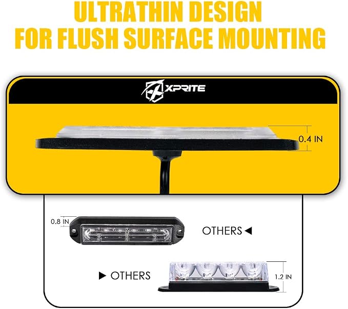 Xprite 24 LED Blue Surface Mount Strobe Police Lights Kit, Emergency Safety Warning Flashing Grille Safety Cop Marker Light Assembly for Volunteer Vehicles Trucks ATV UTV Motorcycle 8PCS