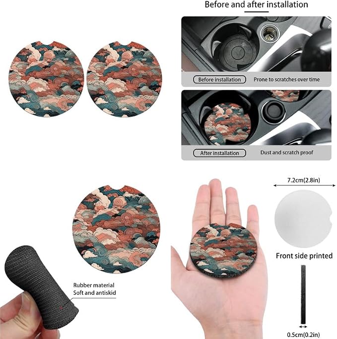 Chinese Cloud Pattern 13 Pcs Seat Covers Full Set Retro Clouds Sea Wave Print Non Slip and Soft Headrest Cover Car Cup Pad Fit for Car, Truck, Van, SUV
