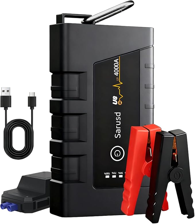 4000A Battery Jumper Starter Portable with Force Start, 12V Car Jump Starter with PD 18W Jump Box for All Gas & Up to 10L Diesel Engines Jump Pack with Booster, Jumper Cables & LED Ligh