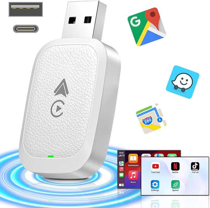 High Speed 5.0GHz CarPlay Adapter,U Disk Style, Fast Response Stable Connection, for iOS, with for Voice Assistant, OTA Online Upgrade Feature (White)
