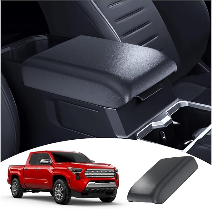 for 2024~2026 Toyota Tacoma (4th Gen Tacoma) 2-in-1 Silicone Center Console Armrest Cover& Armrest Hidden Privacy Tray - [OEM Design& Friendly Liquid Silicone Rubber] - Thin Black