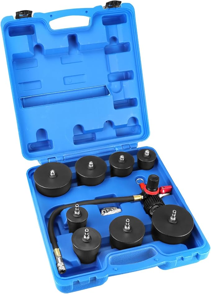 QWORK 9-Piece Turbo Boost Pressure Leakage Tester Set, 1-3/8" - 3-1/2", Compatible with Car Turbo Systems & Cooling System Hoses