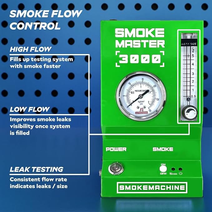 *2025 Upgrade Model* Automotive High Volume Smoke Machine Smoke Fluid - EVAP Leak Detector w/Built-in Air Compressor - Model 3000 – EVAP Vacuum Exhaust Smoke Detector Tools Kit - Green