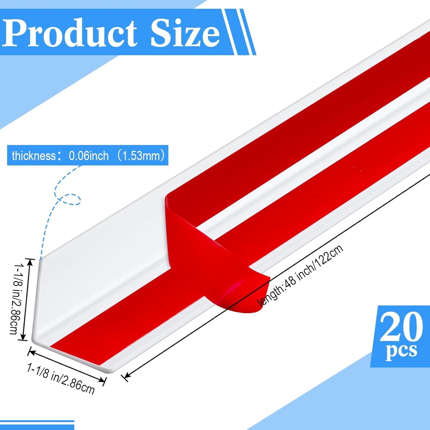 Sasylvia 10 Pcs Wall Corner Protector Guards, 1-1/8 x 36 Inches Self Adhesive Vinyl Corner Trim Molding, Avoid Scratching Scuffs, Ease Install & Cleaning for Door Countertop Furniture Protection