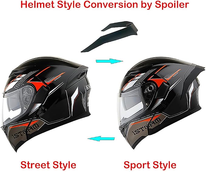 1Storm Motorcycle Modular Full Face Flip up Dual Visor Helmet + Spoiler: HB89 Storm Orange
